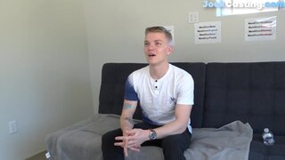 Inked casting jock tugs shaved penis for ejaculation
