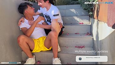 Risky Park Stairs Blowjob Between Two Horny Friends