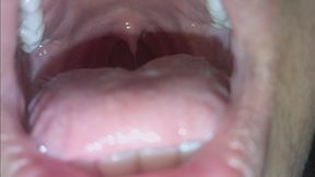 Open Wet Mouth Burping. Close-Up Uvula