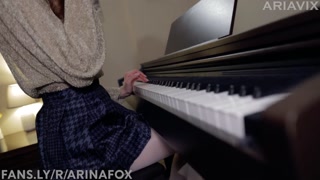 Music is fun when a student has no panties | piano lessons | SEX with Teacher | cum on face