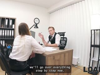 LOAN4K. Czech gal with biggest breasts is sucking clerk’s large wang in his office