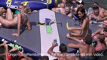 Teen sluts eat random strangers' pussies at wild lake party