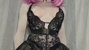 kigurumi in chastity riding a dildo pillow