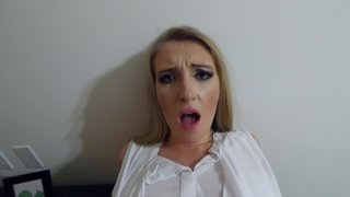 A blonde with a kinky look in her face is sucking a dick like a pro