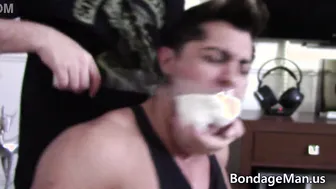 Twink Orion tapegagged and bound with socks in BDSM bondage scene