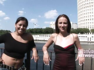 Latin chick Lesbian babes Flash In Public And In A Limo