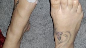 Quick Balldraining Footjob By Hood Tatted Ebony Diva Feet with Hot Pink Toes