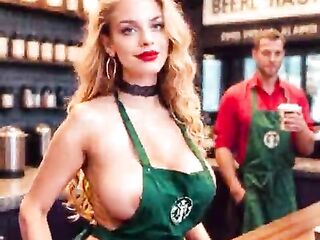 A Hot waitress in a café 1 (AI-generated) (No live-action) (NSFW)