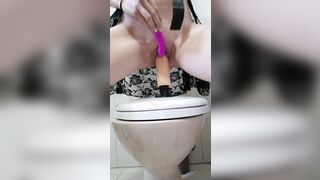 huge vibrator masturbating into restroom