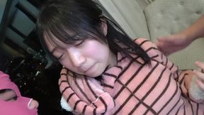 Cute Japanese teen gives a tasty blowjob to two men