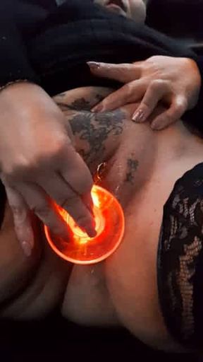 CRISTINA CAVARGIC ROMANIAN WIFE  HERSELF BAREBACK DILDO FUCKING  IN THE CAR OUTDOOR
