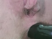 Guy with pussy doing hardcore DP with visible throbbing cum / orgasm