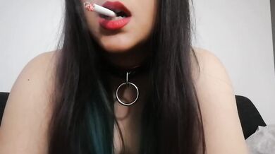Petite Asian Smoking Slave Gets Collared Lipstick Slave Gags on Puffs