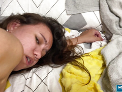 Watch Lia Lover's natural tits bounce as she rides her dude's cock in reverse cowgirl POV