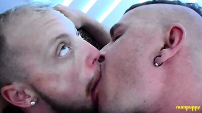 Two Hunks Slurps Each Others Tongue In An Intense Kiss