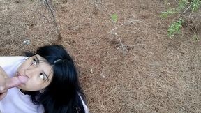 la llevo a caminar al bosque le chupo el culo la masturbo y la termino culeando y echandole la leche en la cara