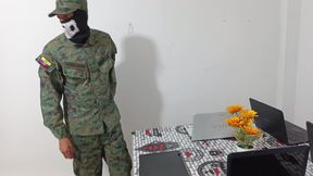 The soldier visits a computer store and fucks the employee.