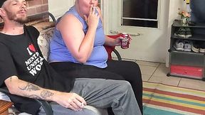 Slutty married bitch gets busted sucking off the neighbor’s cock while puffing on a cig like a total whore