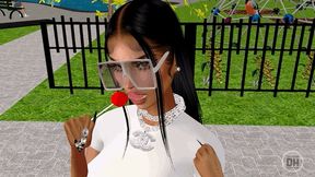 Brianna Licking Her Red Lollipop at the Park in a Thong