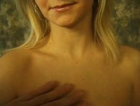 Super sexy blonde girl rubs her damp cunt