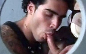 Kittie fucks tattoed boy in public toilettes