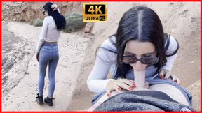 She showed her face with glasses! Deep blowjob in a beautiful canyon!