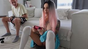 Step Sis In Short Skirt Gaming Teased Till I Took Her Ass Hard