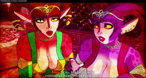 Futa threesome ruins librarian milf while cartoon succubus cums inside pussy
