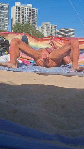 Key West stroking his cock at the beach