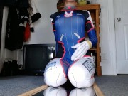 Teen femboy in D.Va cosplay spreads and dildos his butt