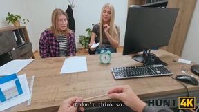 HUNT4K  2 hot Russian lesbians came on a job interview and experienced sexual adventure with a stranger