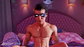 Starfire gives deepthroat blowjob and rides big cock