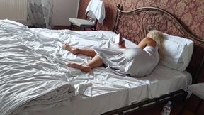 Selena's relaxing and bed with foot worship
