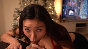 Deep throat practice in front of Christmas tree!