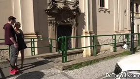 Cuck husband licks while black man stuffs his wife's pussy