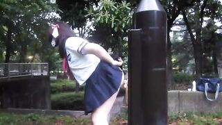 Watch this amateur Asian Nubile CD take it up the ass in public with her toys