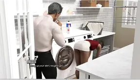 Husbands watch as wife gets fucked by friend in laundry room roleplay