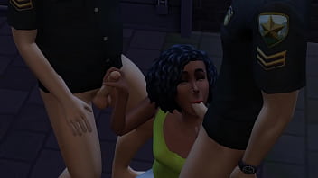 Ebony Barmaid Entertaining Two Cops At The Back Alley | The Sims/ 3D Hentai