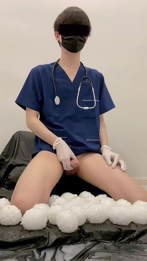 Asian Twink Nurse Laying Egg and Piss