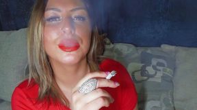 Smoking British chav with red lipstick