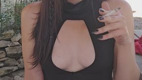 Barbarian Viking Woman Smoking Marlboro Light in Goth Makeup - Goddess D