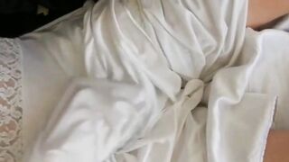 White nylon glide masturbate jism