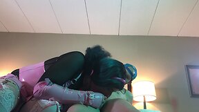 Transgender in chastity takes on massive cock