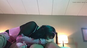 Transgender in chastity takes on massive cock