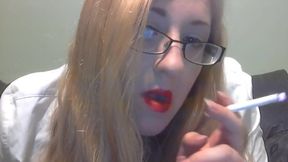 Elle Moon BBW Smoking Fetish White Blouse Red Lipstick Collar and Glasses