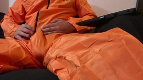 Young prisoner inmate in convict uniform jerks off his thick cock with huge cumshot