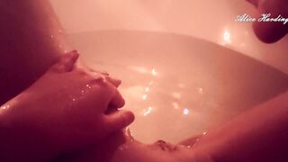 Wifey bathes into the WC by candlelight washes herself and massage her vagina