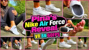 VR 3D 8K 180 60 fps | Pina Presents Her Nike Air Sneakers – White One-Day Worn Socks, Close-Up Shoe Details & Barefoot Reveal