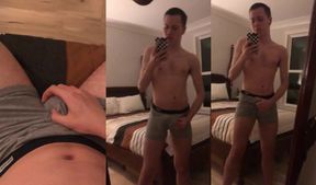 19 year old college guy Jesse Gold jerks off greying through tight boxers raw
