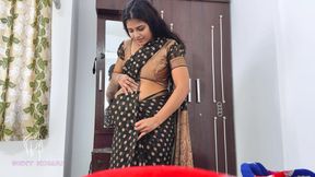 She Was Bathing and Wearing a Saree, Secretly Entering Her Stepbrother, Already Shaking the Land Inside